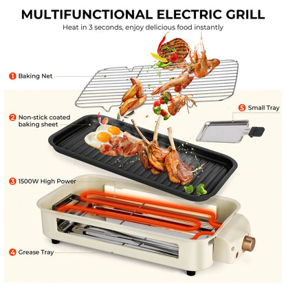 SUSTEAS Electric Barbecue Grill for Home, Non-stick & Smokeless grill for kitchen